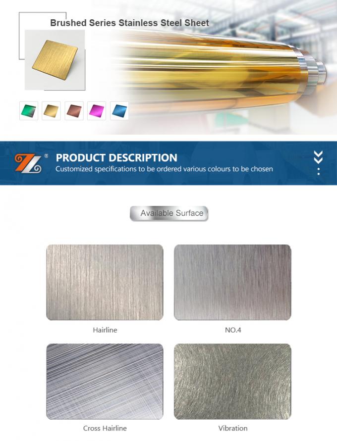 O metal grande PVD coloriu ss cobre o filme do PVC do revestimento No.4 da categoria 304 do produto revestiu de aço inoxidável