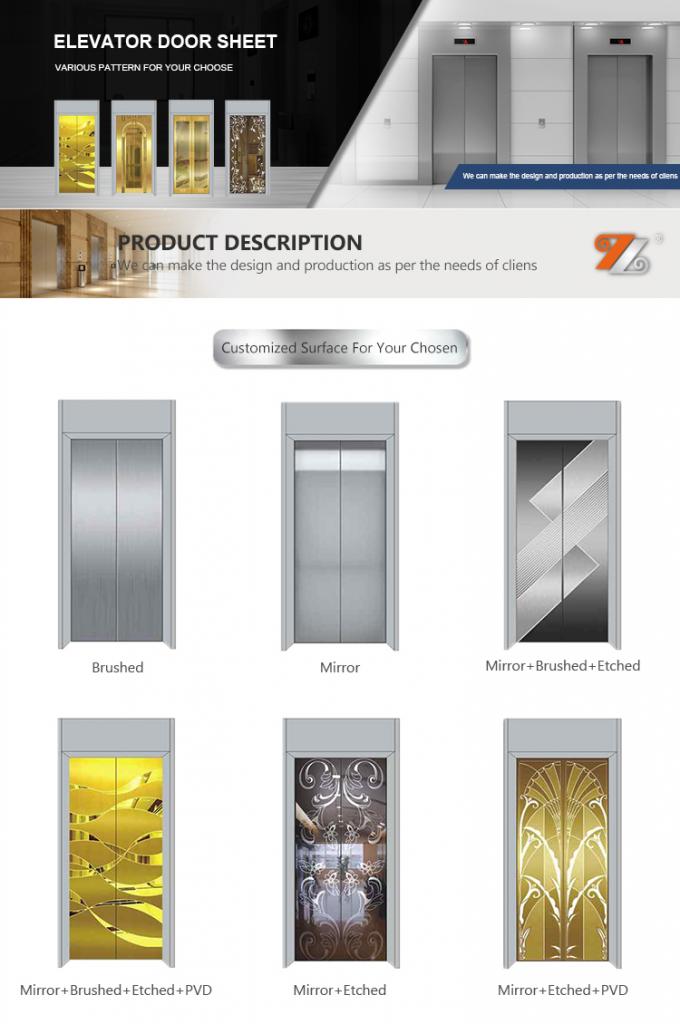 SUS 201 espelho 304 316 0.6mm grosso teste padrão personalizado gravado do projeto folha de aço inoxidável para a porta do elevador