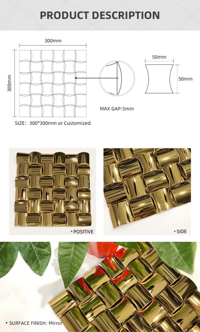 o arco 3D dá forma à telha de mosaico de aço inoxidável do metal do ouro de Mirrro