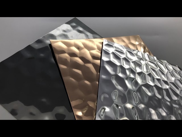 vídeos da empresa Aproximadamente Water Ripple Stainless Steel Plate 3d Design Hammer Panel Decorative Stainless Steel Sheet 4x8