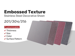 Folha de texturas de aço inoxidável em relevo personalizada 201 304 316 Placa de metal de decoração PVD