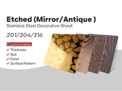 316 304 Chapas de aço inoxidável acabado gravado 4x4 4x8 4x10